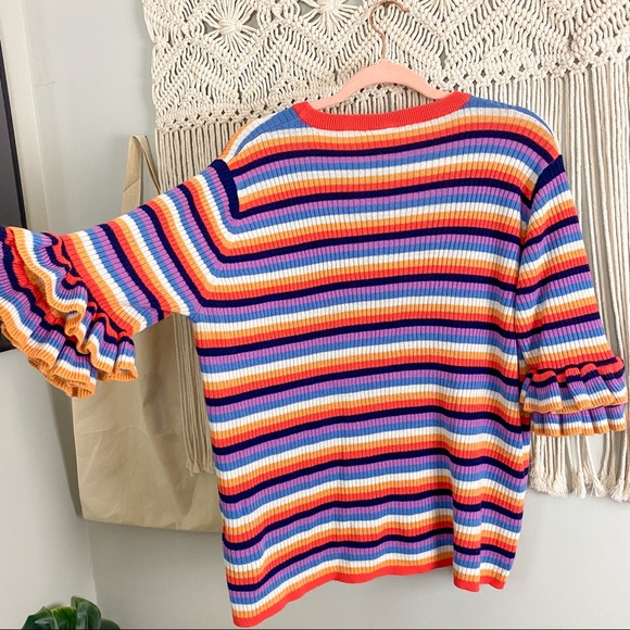 Capsule Rainbow Stripe Ruffle Ribbed Knit Top Size 20/22 - Picture 6 of 8